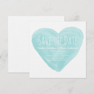 Invitation Aqua Watercolor Heart Enregistrer la date Invitati