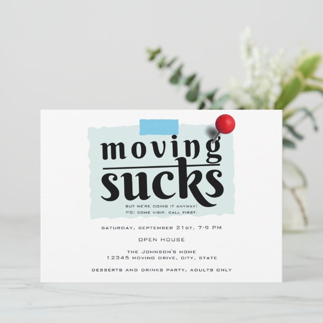 Invitation Aqua We're Moving Modern Funny Farewell Party (Debout devant)