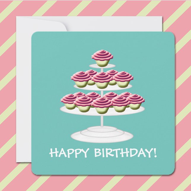 Invitation Aqua White Et Rose Cupcake Tower Joyeux Anniversai (Créateur téléchargé)