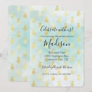 Invitation Aqua White Gold Tropical Glam Pineapples