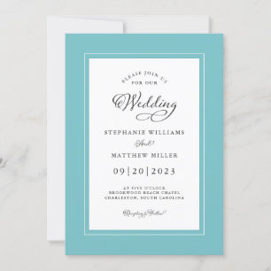 Invitation Aqua White Mariage Élégante Calligraphie Chic Fram