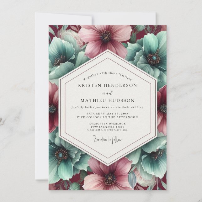Invitation Aquamarine Bloom Wedding (Devant)