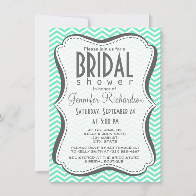 Invitation Aquamarine Chevron ; zig zag (Devant)