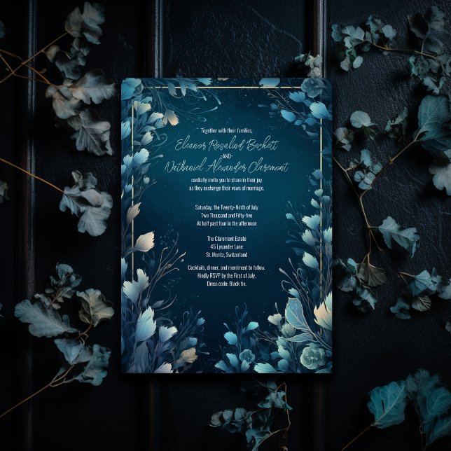 Invitation Aquamarine foncée et Mariage Floral bleu Turquoise (Créateur téléchargé)