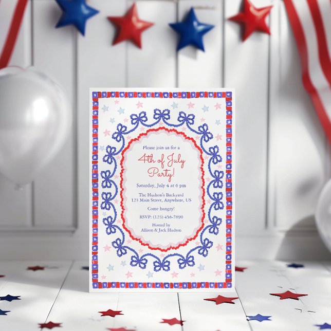 Invitation Aquarelle 4 juillet Patriotique Bow American (Créateur téléchargé)