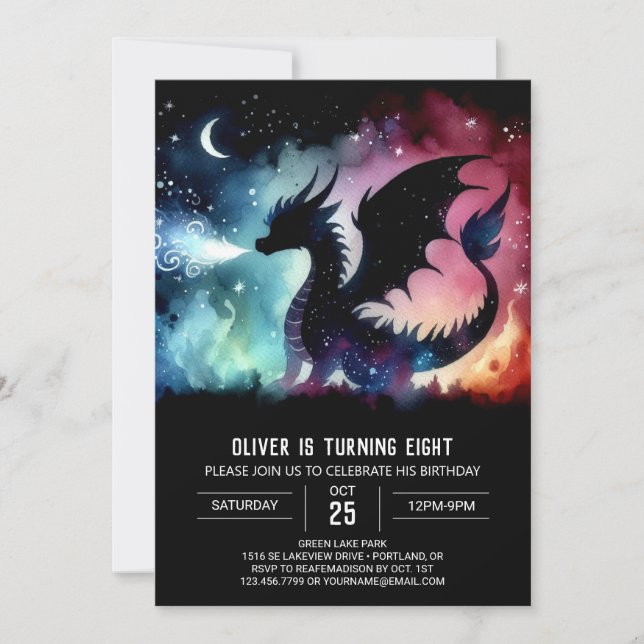 Invitation Aquarelle à ailes Dragon Anniversaire personnalisa (Devant)
