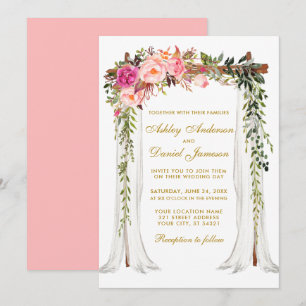 Invitation Aquarelle à canopée mariage Floral Rose Blush Gold