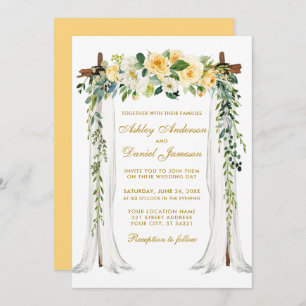 Invitation Aquarelle à canopée mariage Jaune Floral Or