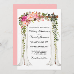 Invitation Aquarelle à canopée mariage rose floral