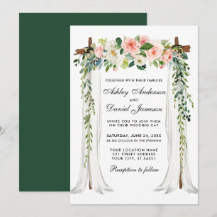 Invitation Aquarelle à canopée mariage rose vert floral