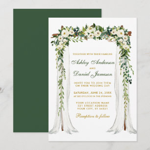 Invitation Aquarelle à canopée mariage Vert Floral Or