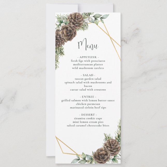 Invitation Aquarelle À feuillage persistant Pine Cône Menu Ma (Devant)