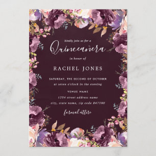 Invitation Aquarelle à fleurs violettes Quinceanera