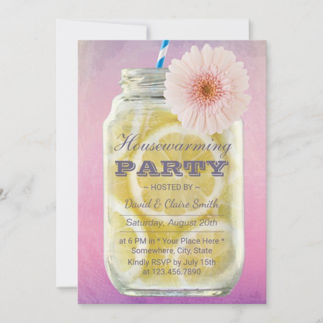 Invitation Aquarelle à la citronnade d'été Mason Jar (Devant)