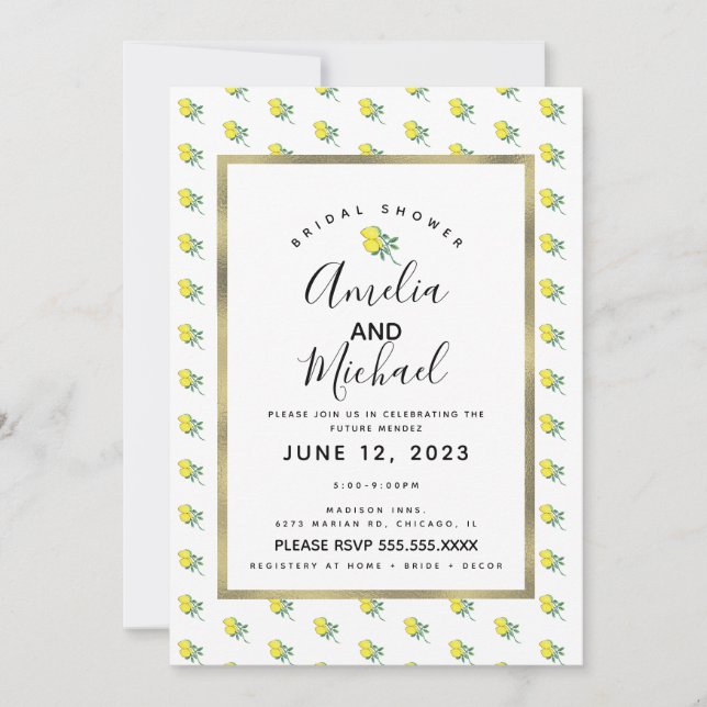 Invitation Aquarelle à la main Bouquet de citron Fête des mar (Devant)