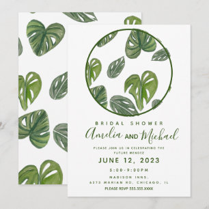 Invitation Aquarelle à la main Monstera et Nuptiale de la feu