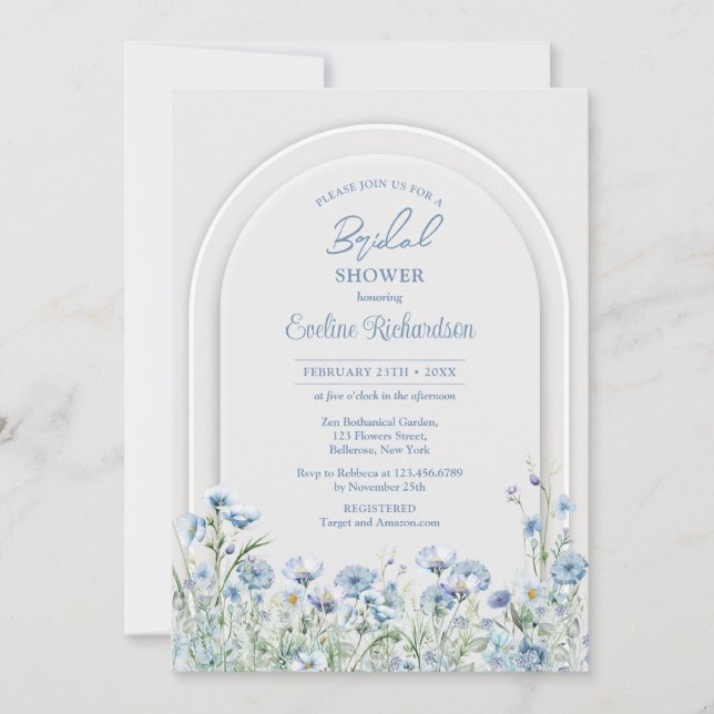 Invitation Aquarelle à la mode bleu fleur sauvage arche de sa (Devant)