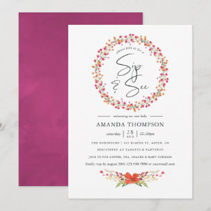 Invitation Aquarelle à l'eau Fleur sauvage Sip and See