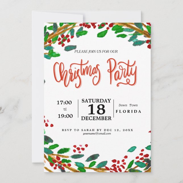 Invitation Aquarelle à lettres de Noël (Devant)