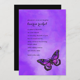 Invitation Aquarelle à papillon de Parties scintillant violet