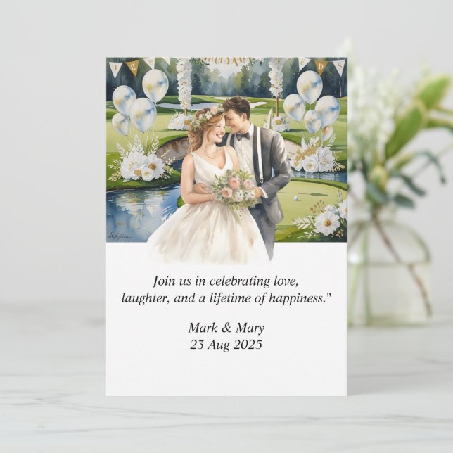Invitation Aquarelle à thème Mariage de golf (Debout devant)