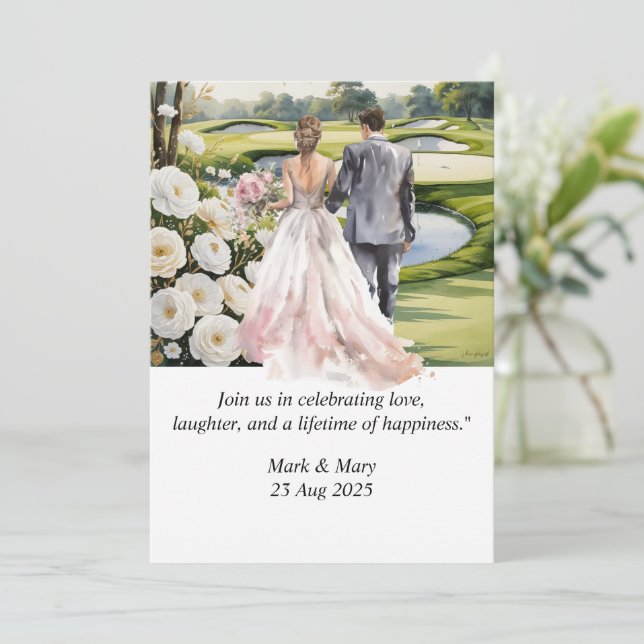 Invitation Aquarelle à thème Mariage de golf (Debout devant)
