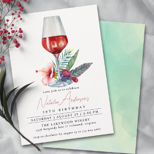 Invitation Aquarelle à vin de fleurs   Anniversaire des femme