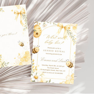 Invitation Aquarelle Abeille Fleurie Révélation du Sexe Neutr