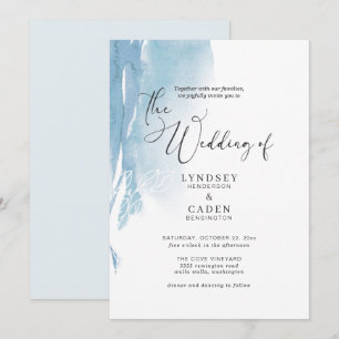 Invitation Aquarelle Abstrait Bleu Blanc Floral Mariage Invi