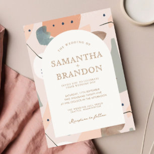 Invitation Aquarelle Abstrait Romantique Peachy Mariage or