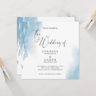 Invitation Aquarelle Abstraite bleu poussière Floral Mariage 