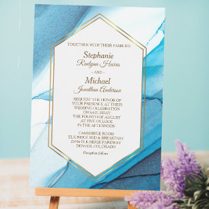Invitation Aquarelle Abstraite bleue Double Mariage de trame