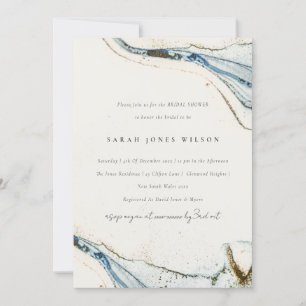 Invitation Aquarelle Abstraite Blue Gold Beach Fête des marié