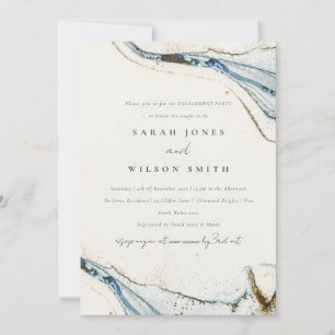 Invitation Aquarelle Abstraite Blue Gold Fiançailles de plage