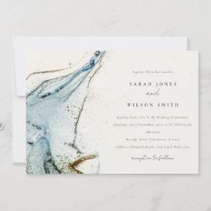 Invitation Aquarelle Abstraite Blue Gold Mariage de plage