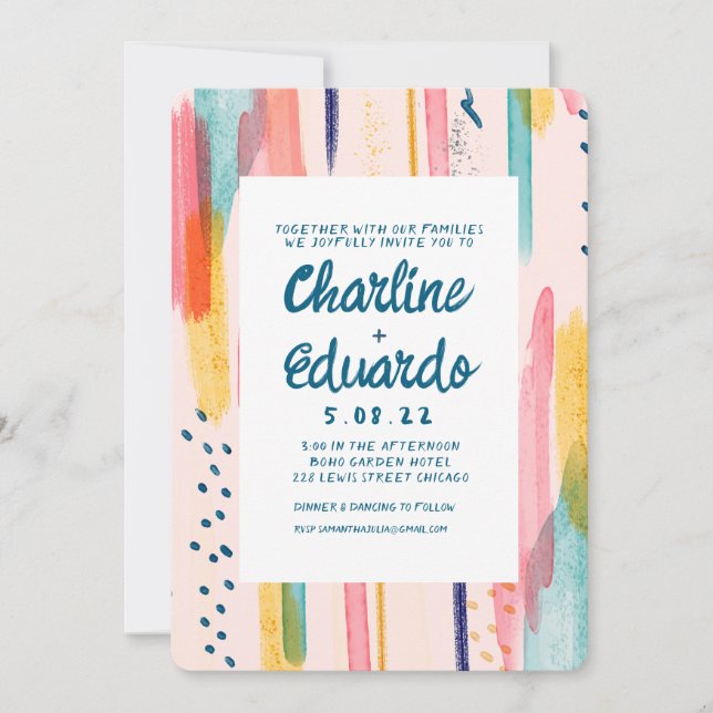 Invitation Aquarelle Abstraite couleur Mariage de brosse (Devant)