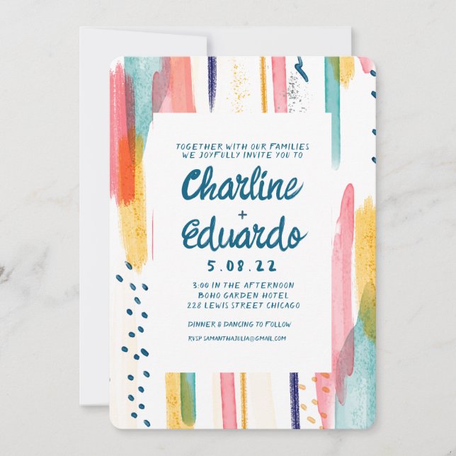 Invitation Aquarelle Abstraite couleur Mariage de brosse (Devant)
