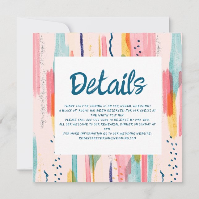 Invitation Aquarelle Abstraite couleur pinceau Détails du Mar (Devant)