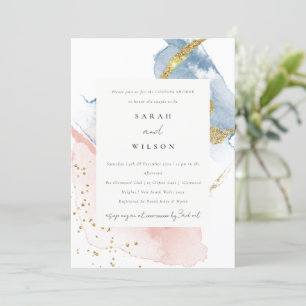 Invitation Aquarelle Abstraite Couples bleu rose or Douche