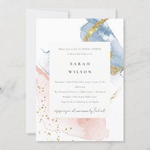 Invitation Aquarelle Abstraite Fête des mariées bleu rose or