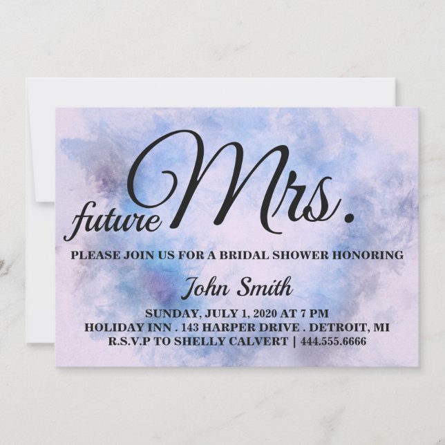 Invitation Aquarelle Abstraite Fête des mariées future Mme (Devant)
