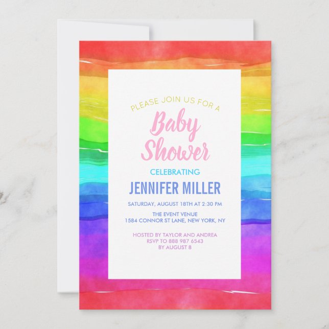 Invitation Aquarelle Abstraite Peint Stripes Arc-en-ciel. (Devant)