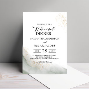 Invitation Aquarelle Abstraite Pinceau vert et or