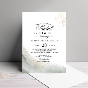 Invitation Aquarelle Abstraite Pinceau vert et or