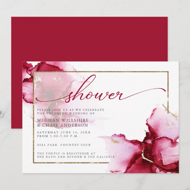 Invitation Aquarelle Abstraite Pure Crimson Rouge Rose (Devant / Derrière)
