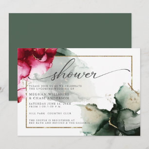 Invitation Aquarelle Abstraite rose et verte