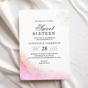 Invitation Aquarelle Abstraite Rose Traits de Pinceau & Or