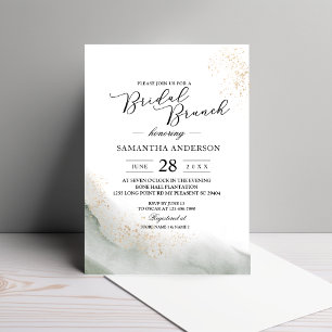 Invitation Aquarelle Abstraite Traits de Pinceau Verts & Or 