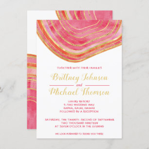 Invitation Aquarelle Agate dans le Mariage Accent Or Rouge