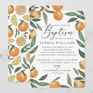 Invitation Aquarelle agrumes fleurs jardin script baptême